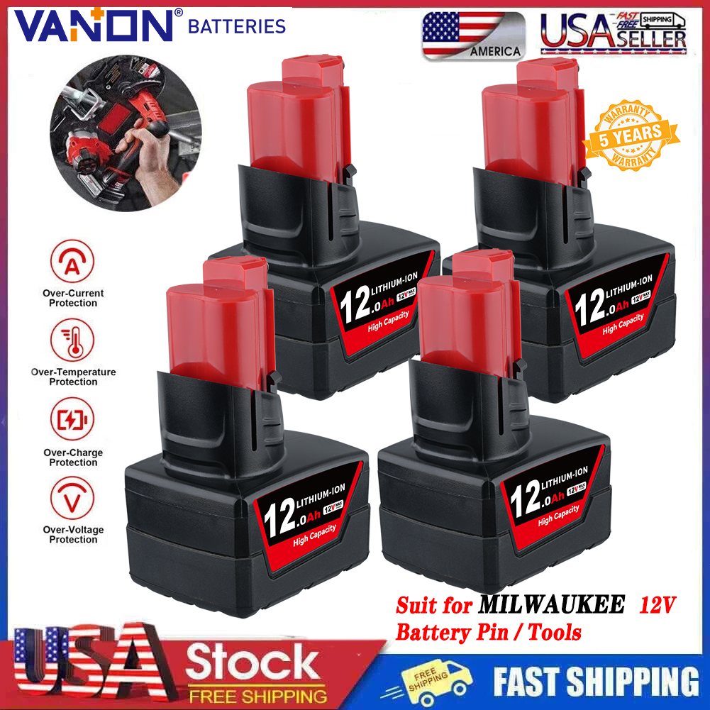 Power Tools Milwaukee - VANON 1/2/4Pack 12Ah M12 Replace for